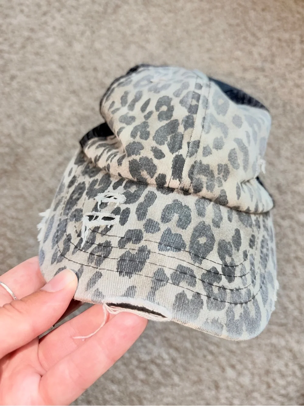 C.C Leopard Print Distressed Mesh Back Baseball Cap Trucker Hat Ponytail